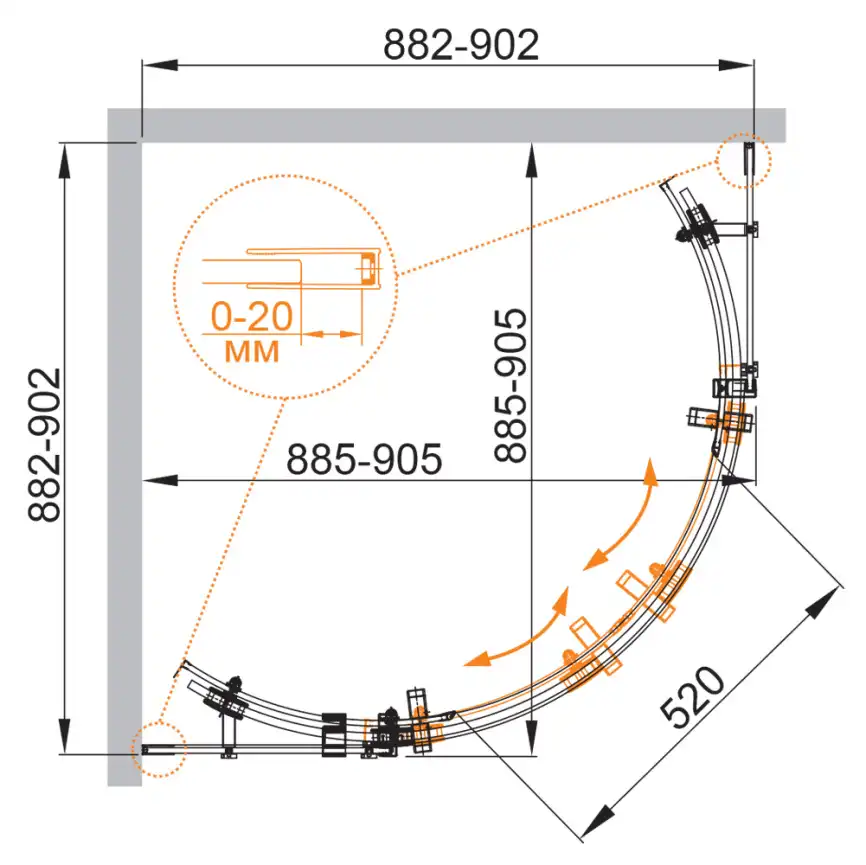 Душевой уголок CEZARES STYLUS-O-M-R-2-90-C-Cr профиль Хром стекло Прозрачное фото 2