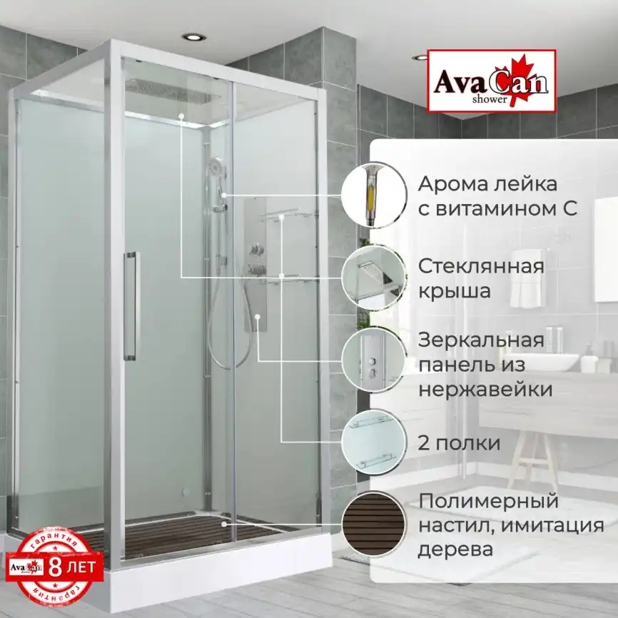 Душевая кабина AvaCan Z2912 120x90 см, низкий поддон, с крышей фото 2
