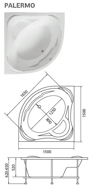 Акриловая ванна 1Marka PALERMO 150х150 01па1515  Белая фото 4