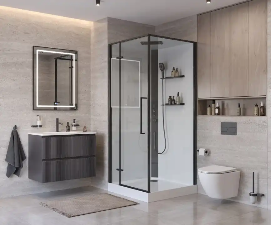Душевая кабина BelBagno UNO-CAB-A-1-90-C-NERO-Bi-TOP-L , левая, профиль черный матовый фото 4