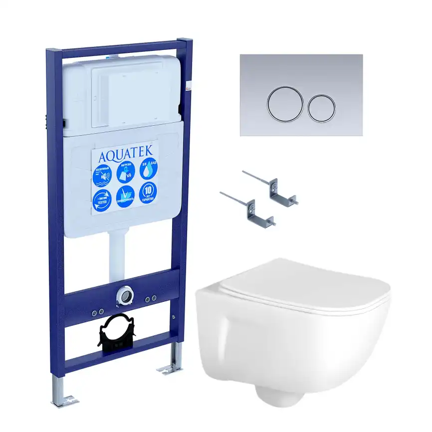 Унитаз с инсталляцией Aquatek Дива SET AQUATEK ДИВА-019 4в1 с сиденьем Микролифт и клавишей смыва Хром матовый фото 1