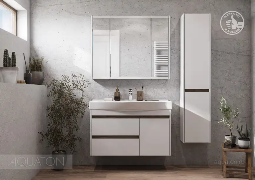 Тумба под раковину Aquaton Нортон 100 1A249001NT010 подвесная цвет, белый глянец / дуб эндгрейн фото 13