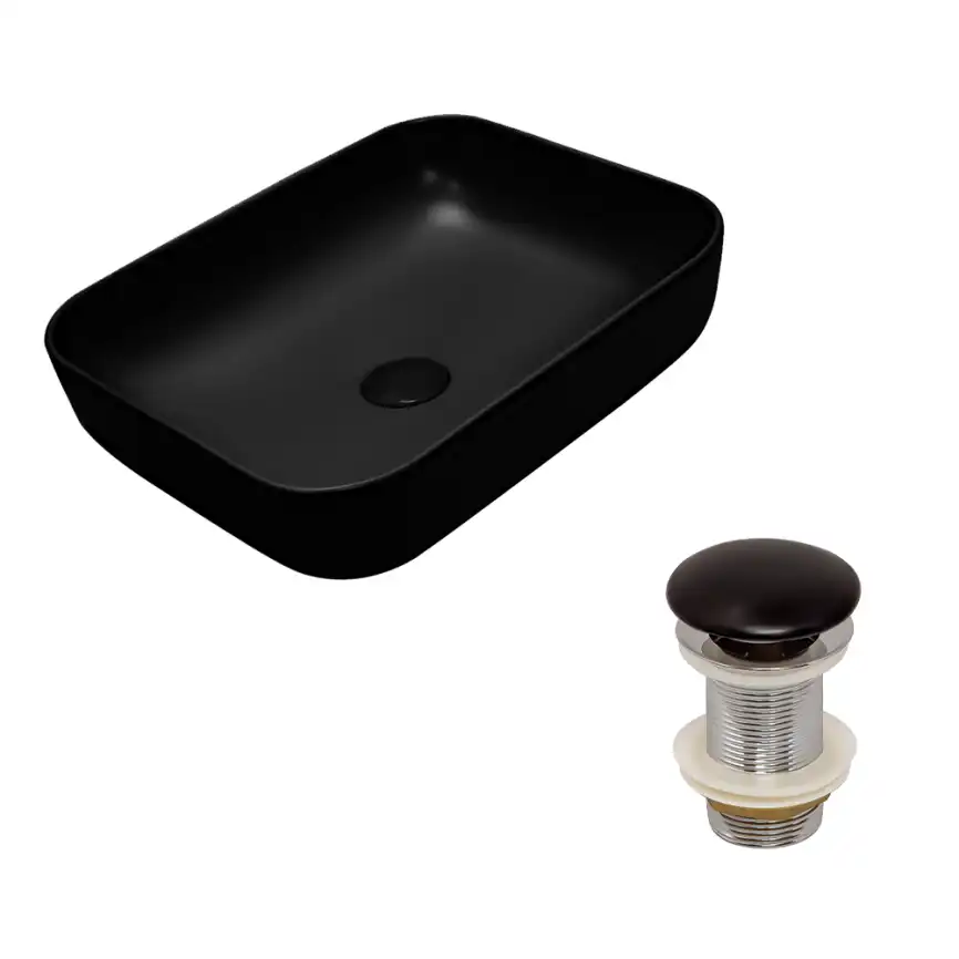 Раковина AVS Розали 50x39 черная матовая с донным клапаном фото 1