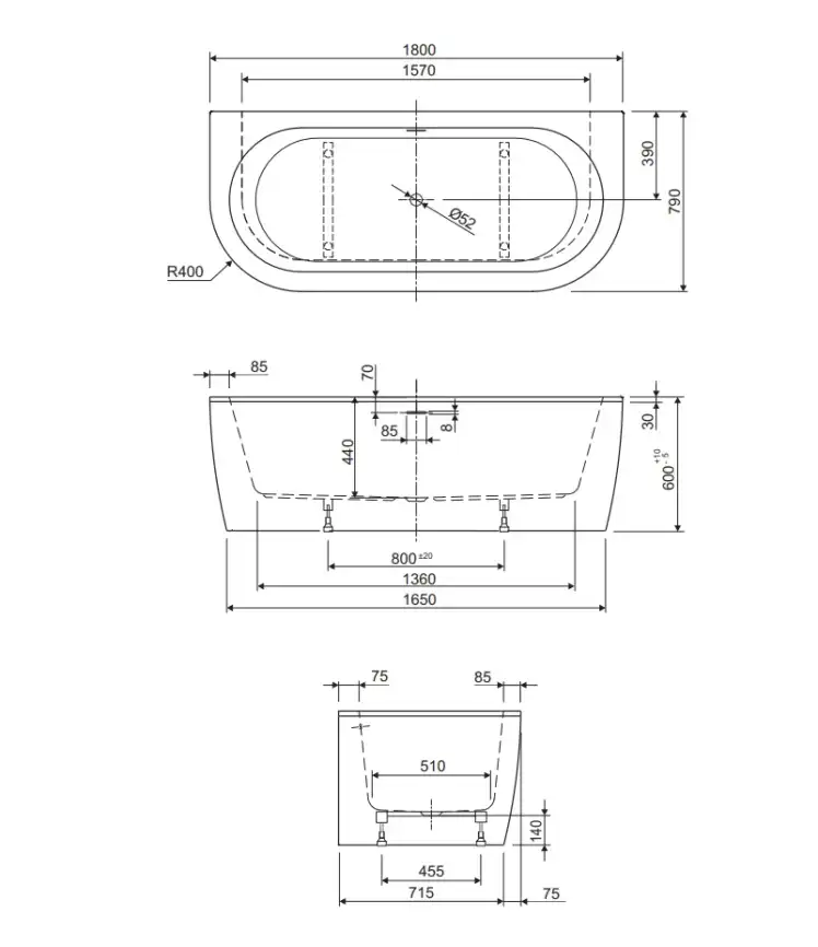 Акриловая ванна CEZARES SLIM WALL-180-80-60-W37-SET фото 4