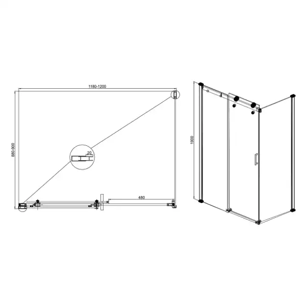 Душевой уголок Sole Open 120х90 профиль Черный стекло прозрачное фото 2