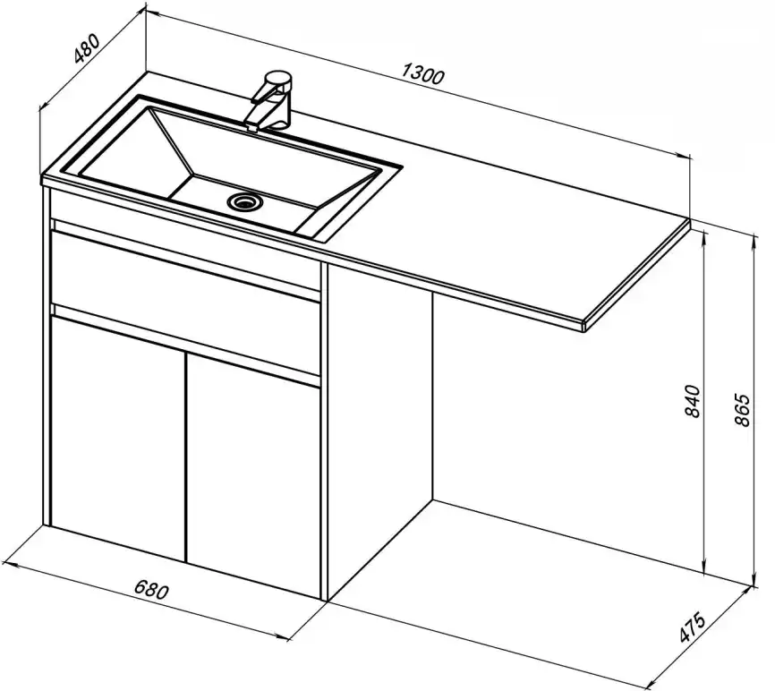 Тумба под раковину Aquanet Токио 130/68 белый (напольная, 1 ящик, 2 дверцы) 237746 фото 2