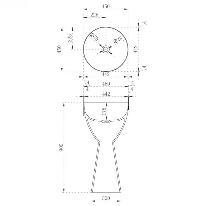 Раковина напольная ABBER KRISTALL 45х45х90 AT2703Onyx, круглая, черная фото 5