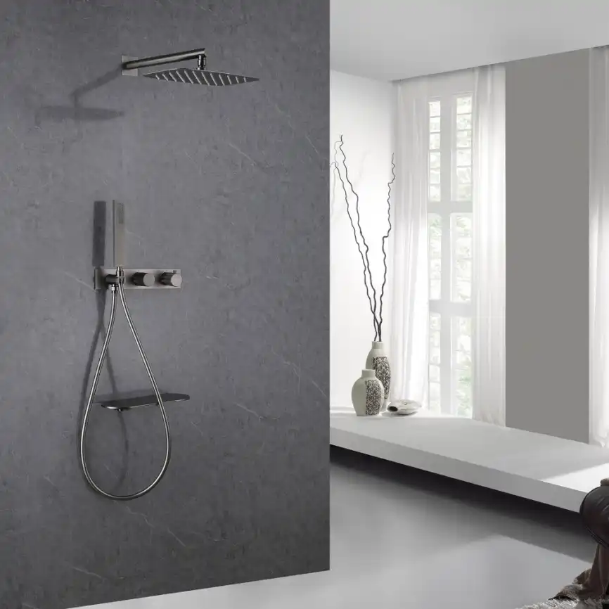 Душевая система ABBER Rund AF8750NG скрытого монтажа с изливом, термостат, никель фото 2