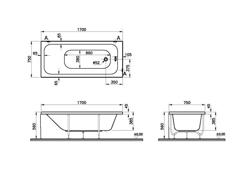 Акриловая ванна Vitra Optimum Neo 170x75 прямоугольная, белая фото 4