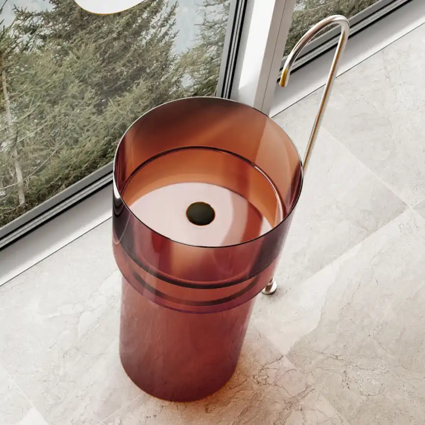 Раковина напольная ABBER KRISTALL 45х45х90 AT2701Opal, круглая, коричневая фото 1