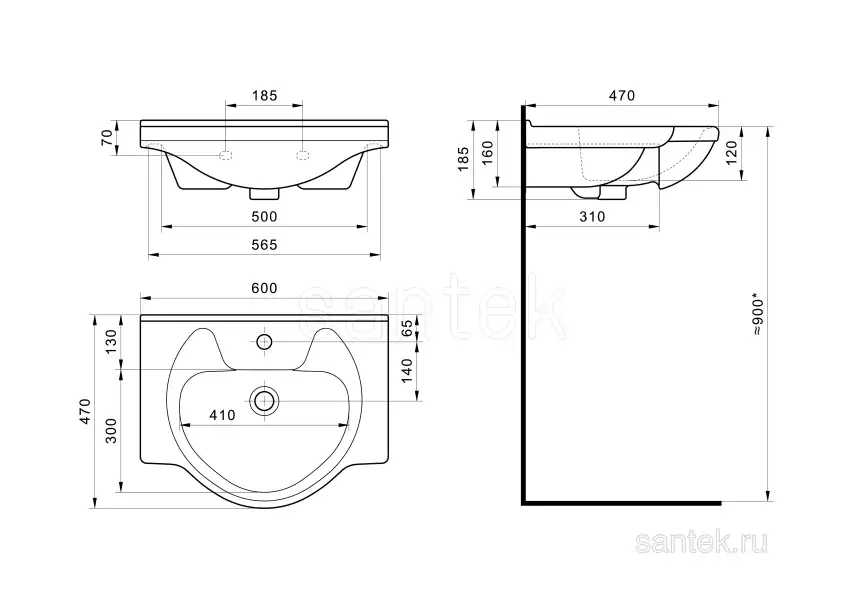 Раковина Santek Байкал 60 отверстие под смеситель 1WH109652 фото 4
