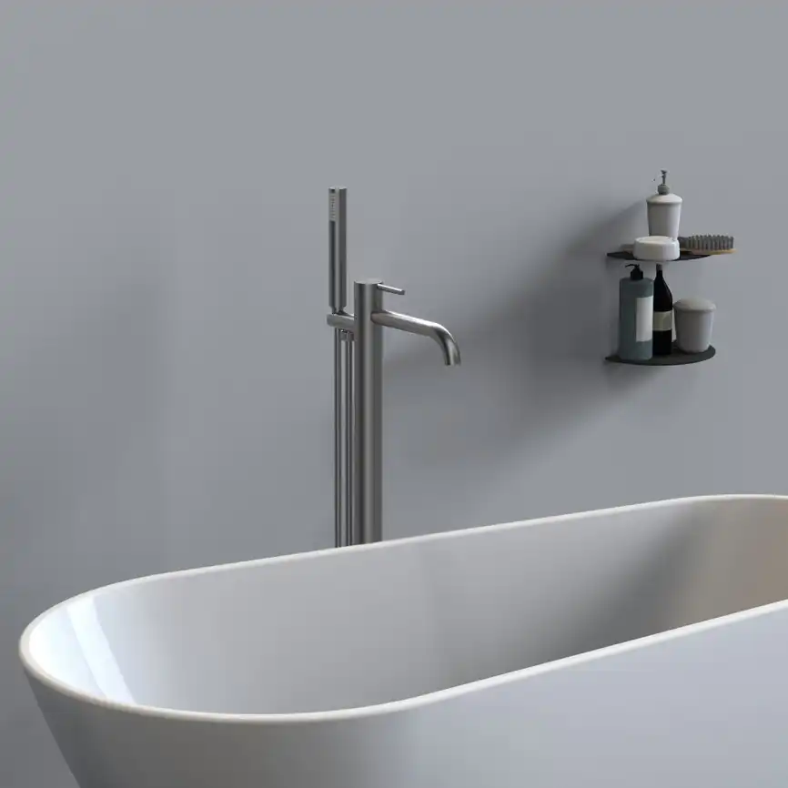 Смеситель для ванны напольный Vincea Desire VTF-1DGM с регулятором давления, однорычажный, вороненная сталь фото 2