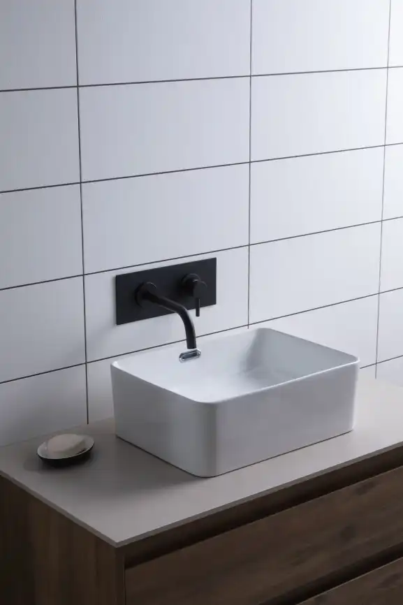 Раковина накладная Aquanet PERFECT-1 40,5х31,5х14 прямоугольная, Белая глянцевая фото 9