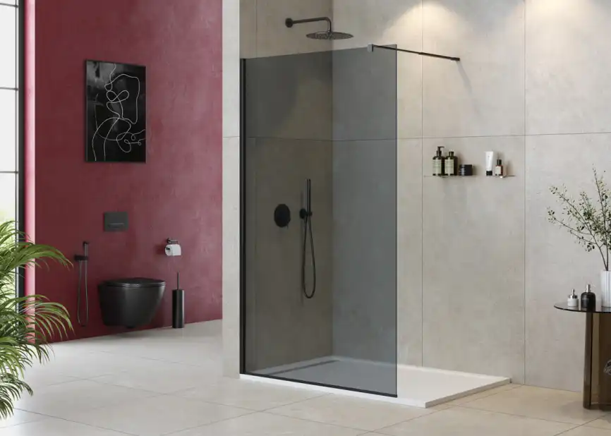 Душевая перегородка CEZARES LIBERTA-L-1-120-GR-NERO стекло Тонированное (графит), профиль Черный фото 1