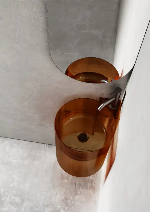 Раковина подвесная прозрачная ABBER KRISTALL 42,2х42,2х50 AT2705Opal, угловая, коричневая фото 4