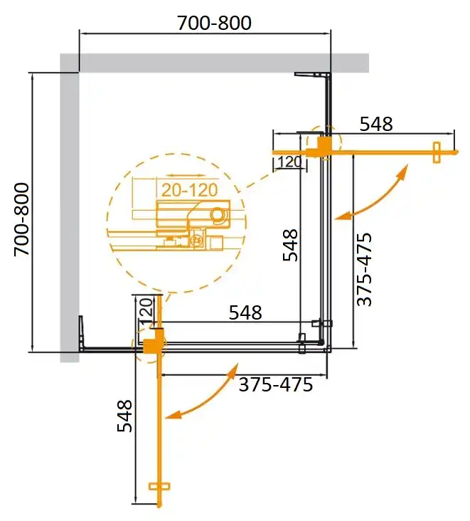 Душевой уголок CEZARES SLIDER-A-2-70/80-BR-NERO стекло Tонированная бронза, профиль Черный фото 3