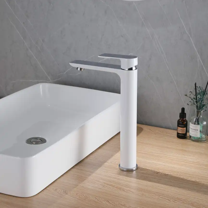 Смеситель для накладной раковины Abber Weiss Insel AF8011W, однорычажный, высокий, Хром / Белый фото 2