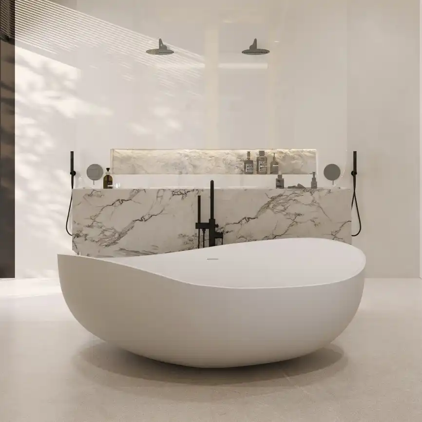 Ванна  Abber Stein 180х110 AS9639 из искусственного камня, Белая матовая фото 6