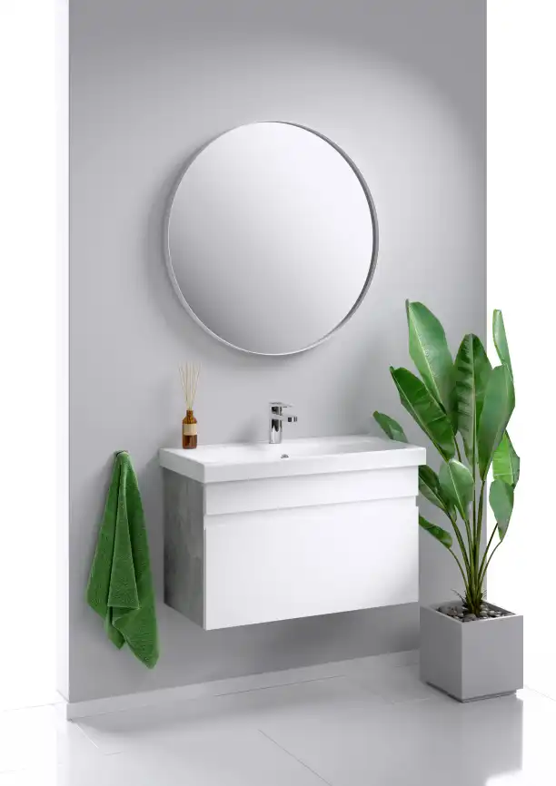 Тумба с раковиной подвесная Aqwella Smart 80 см, SRT0108BS, цвет Бетон светлый фото 2