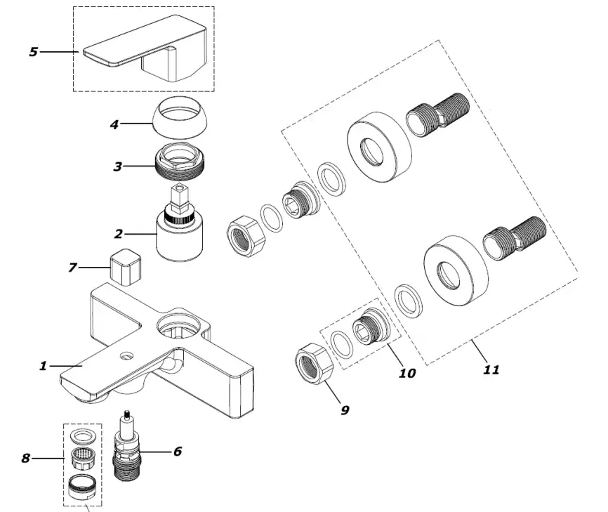 Смеситель для ванны Azario CADEO AZ-15940501, однорычажный, с коротким изливом, Хром фото 3