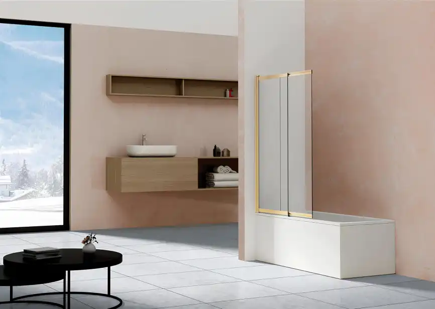 Шторка для ванны Vincea  100 VSB-1E100CLG, раздвижная, профиль брашированное золото, стекло прозрачное фото 2