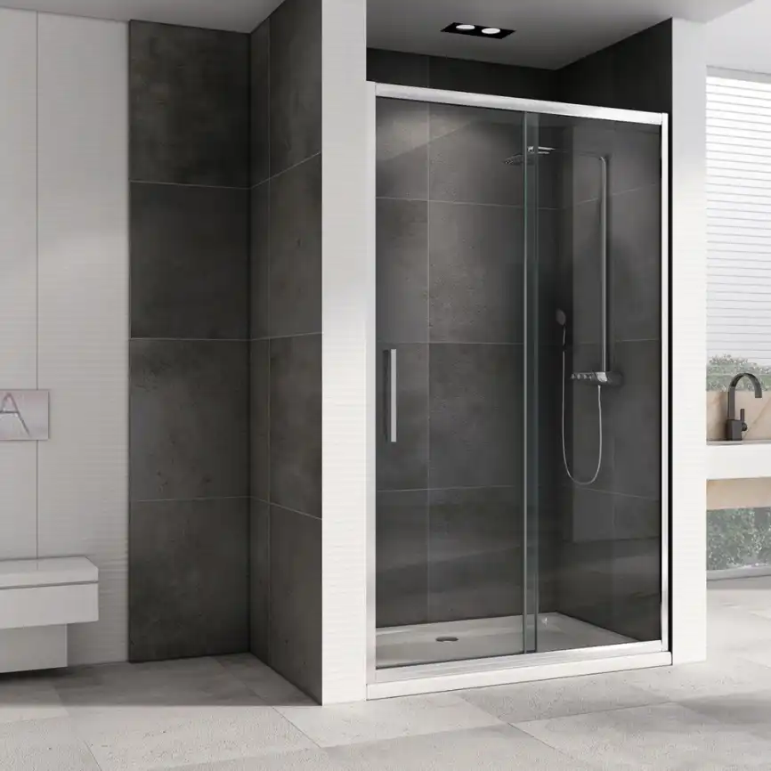 Душевая дверь Abber Schwarzer Diamant 130 см, AG30130H, профиль Хром, стекло Прозрачное фото 2