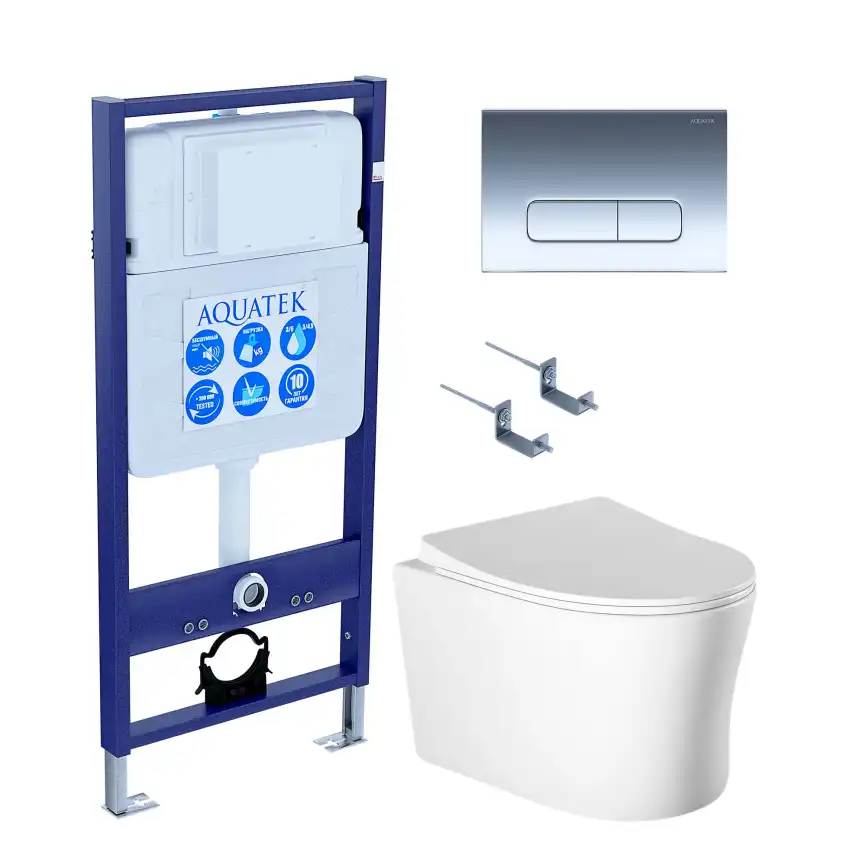 Унитаз с инсталляцией Aquatek Ника SET AQUATEK НИКА-017 4в1 с сиденьем Микролифт и черной клавишей смыва фото 1