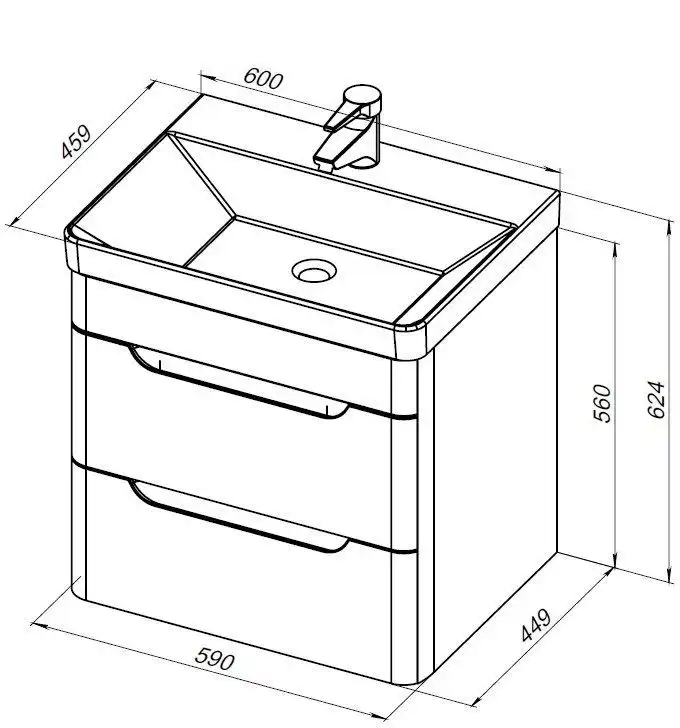 Тумба под раковину Aquanet София 60 белый глянец (2 ящика) 288905 фото 2