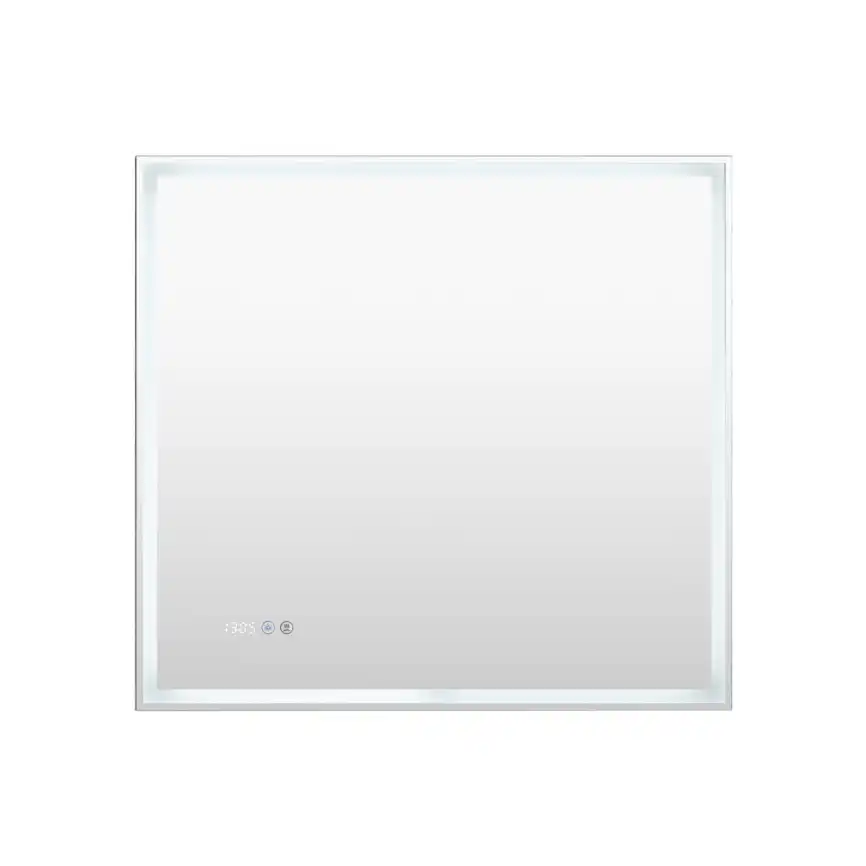 Зеркало Aquanet Оптима 80х75 288965 с подсветкой, сенсорный выключатель с функцией диммера, с подогревом, с цифровым термометром и часами Белый фото 4