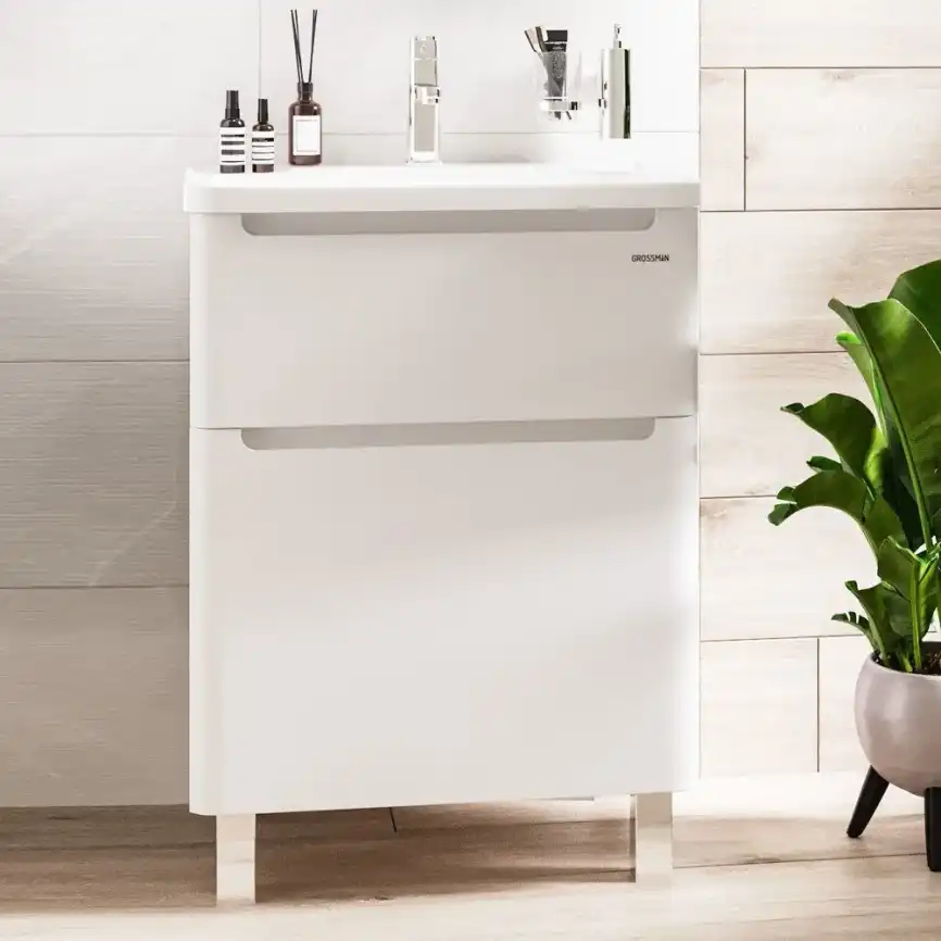 Тумба под раковину Grossman Адель 60 напольная, белая глянцевая (106007) фото 1
