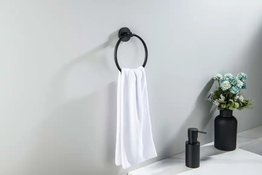 Держатель полотенец кольцо Aquatek Оберон AQ4212MB, Черный матовый фото 3