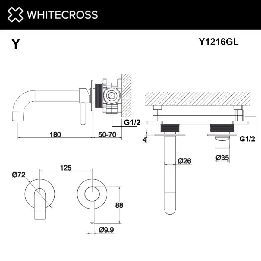 Смеситель для раковины Whitecross Y gold скрытого монтажа Золото глянцевое, Y1216GL фото 3