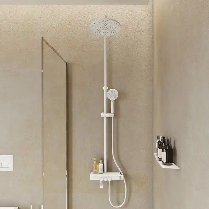Душевая система IDDIS Shelfy SHEWTBTi06 для ванны с изливом цвет, Матовый белый фото 1
