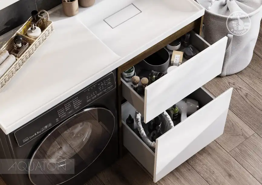 Тумба под раковину Aquaton Лондри 120 под стиральную машину без фасада 1A266901LHDR0 напольная цвет, дуб рустикальный фото 8