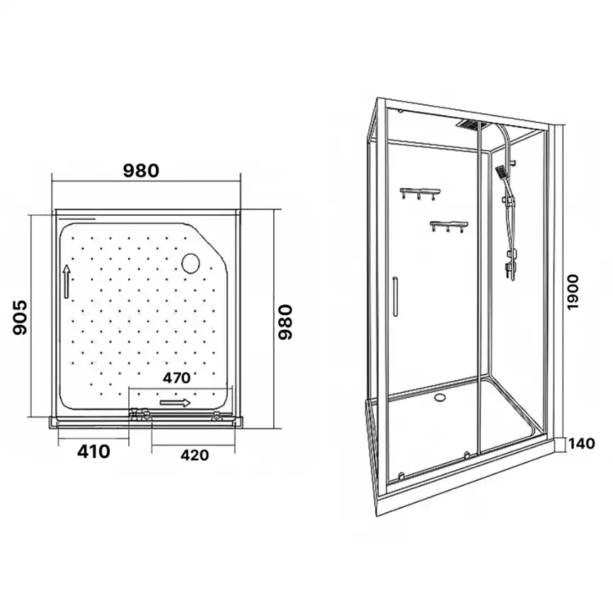 Душевая кабина Loranto 100х100 CS-3010TM/W-100R, низкий поддон, цвет профиля черный фото 3