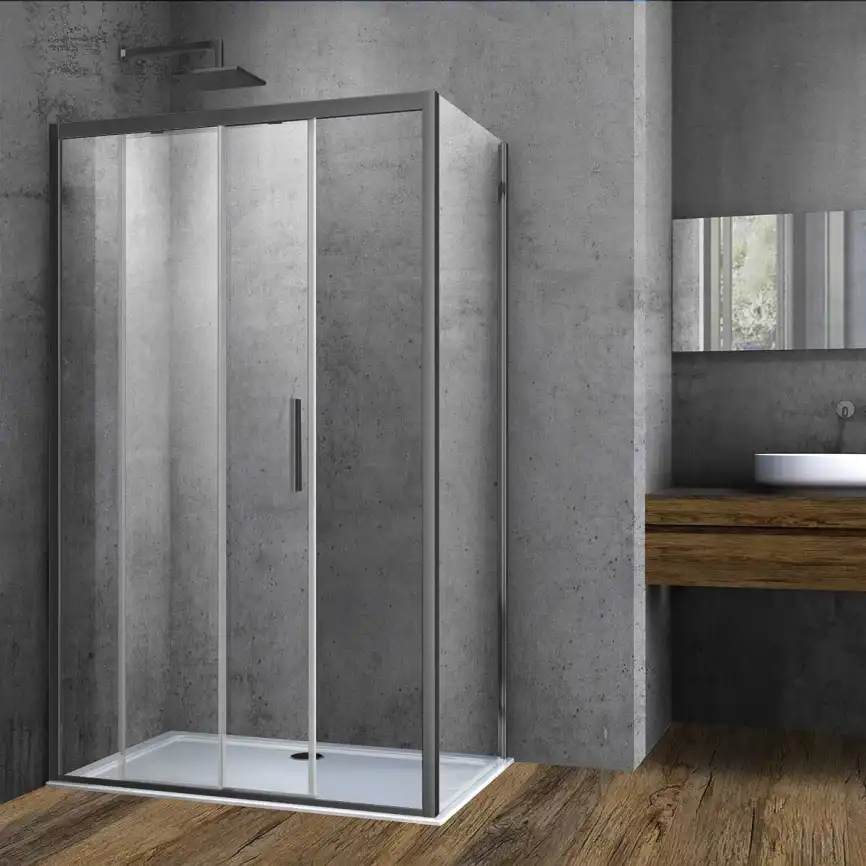 Душевой уголок Vincea Soft 110х90 VSR-3SO9011CLGM, дверь раздвижная, профиль вороненая сталь, стекло прозрачное фото 1