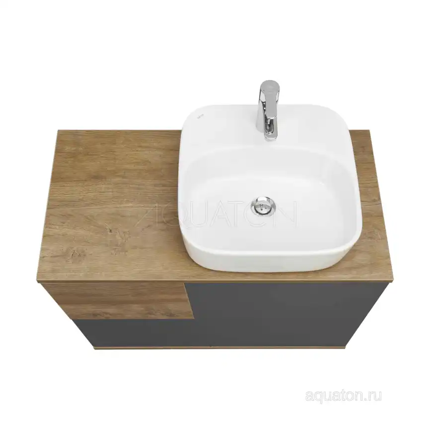 Тумба под раковину Aquaton Терра 85 1A247201TEKA0 подвесная правая, цвет дуб кантри / антрацит фото 11