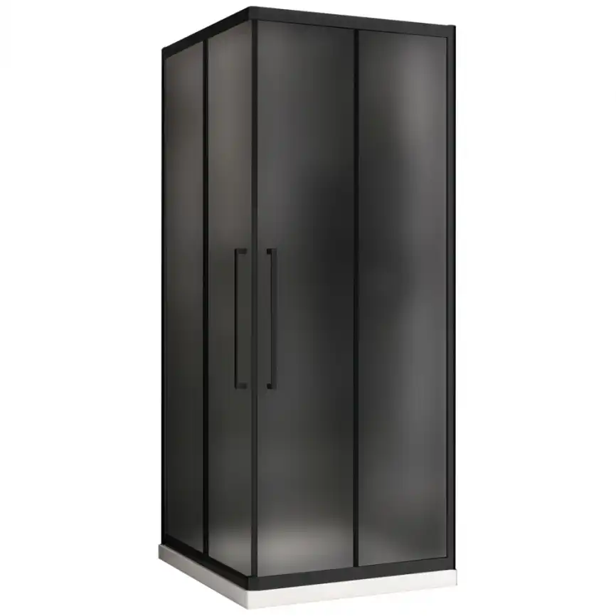 Душевой уголок ABBER Schwarzer Diamant 80х80 см, AG02080BMH, профиль черный, стекло матовое фото 1