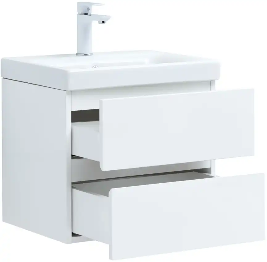 Тумба под раковину Aquanet Беркли 50 белый глянец (2 ящика) 302347 фото 3