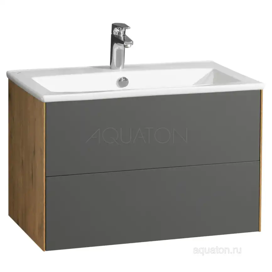 Тумба под раковину Aquaton Сохо 75 1A258101AJA00 подвесная цвет, дуб веллингтон / графит софт фото 1