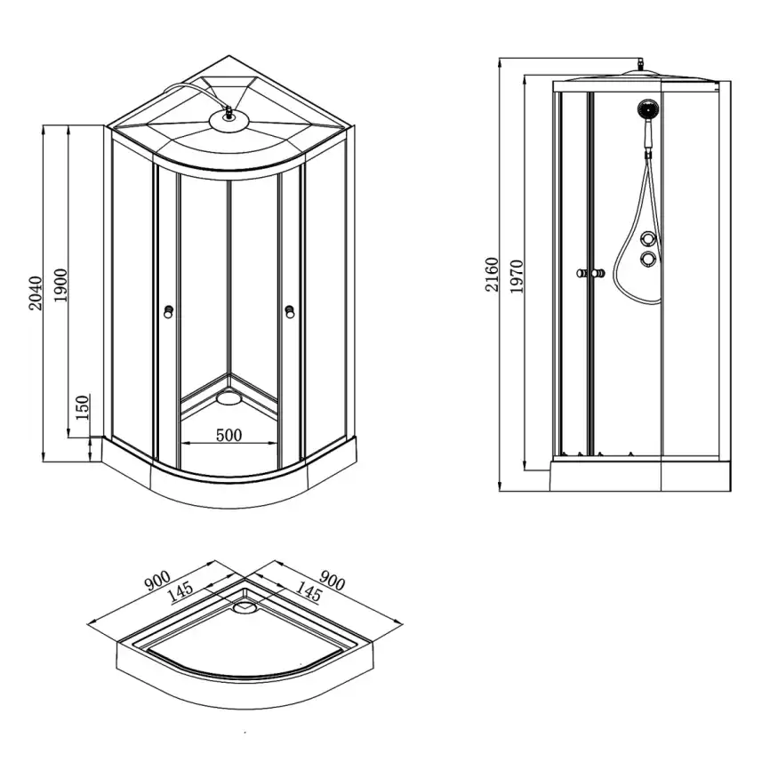 Душевая кабина Loranto 90х90 низкий поддон, прозрачное стекло, профиль Черный, CS-22109 фото 8