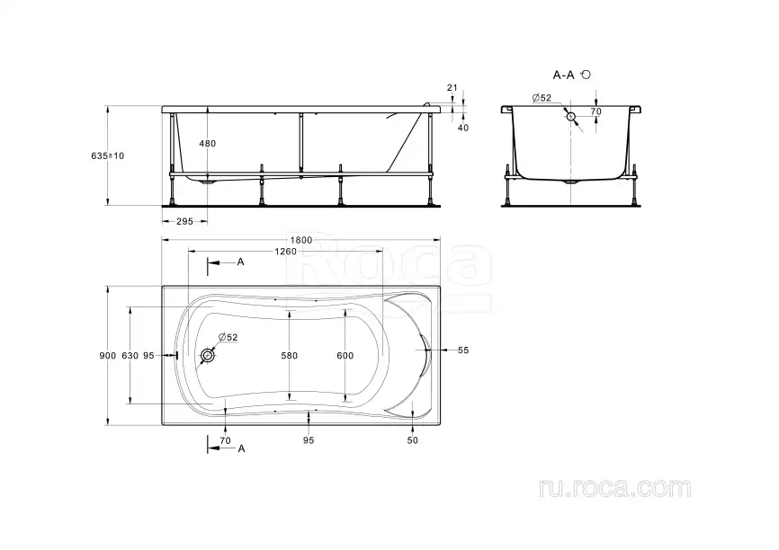 Акриловая ванна Roca BeCool 180х90 ZRU9307685 прямоугольная, Белая фото 9