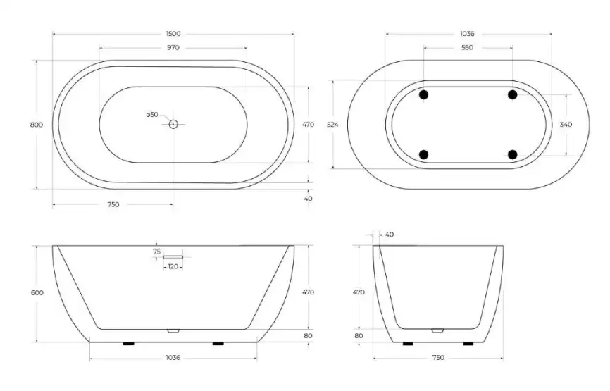 Акриловая ванна BelBagno 150х80 BB70-1500-800, отдельностоящая, Белая глянцевая фото 3