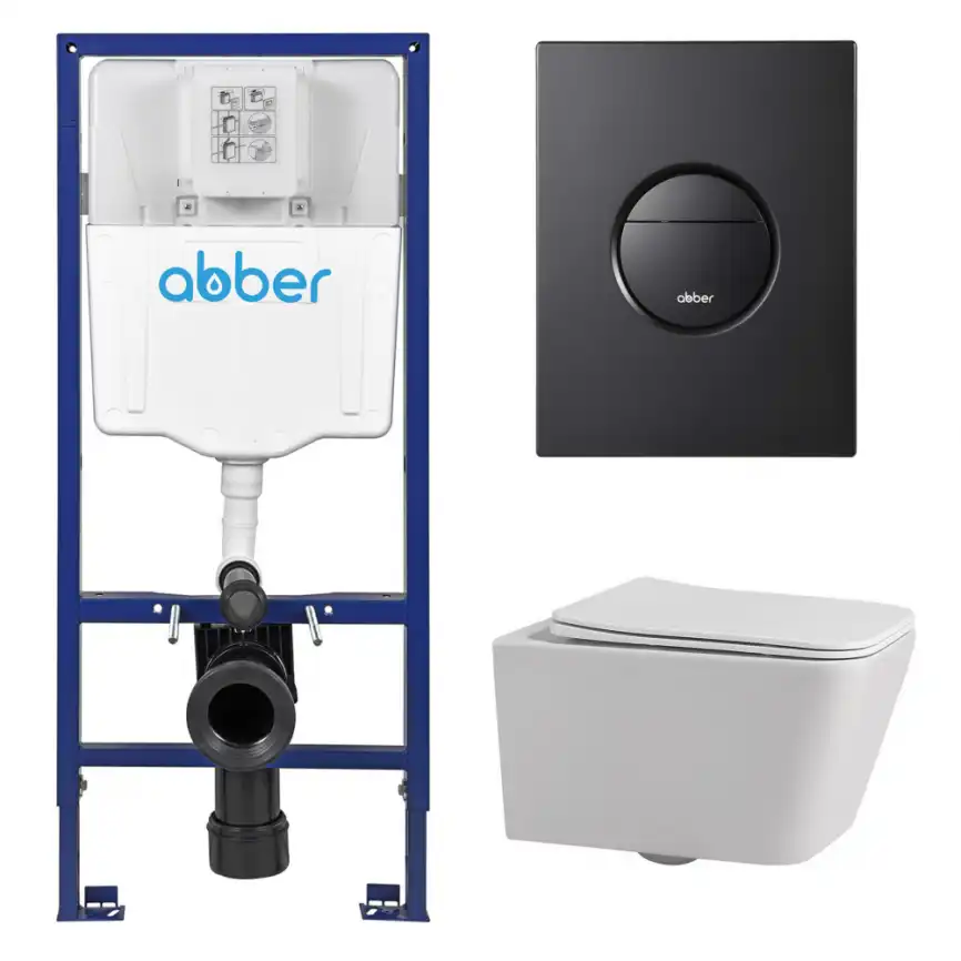 Комплект унитаза с инсталляцией ABBER Rechteck AC1201 белый и кнопкой AC0126MB черная матовая фото 1