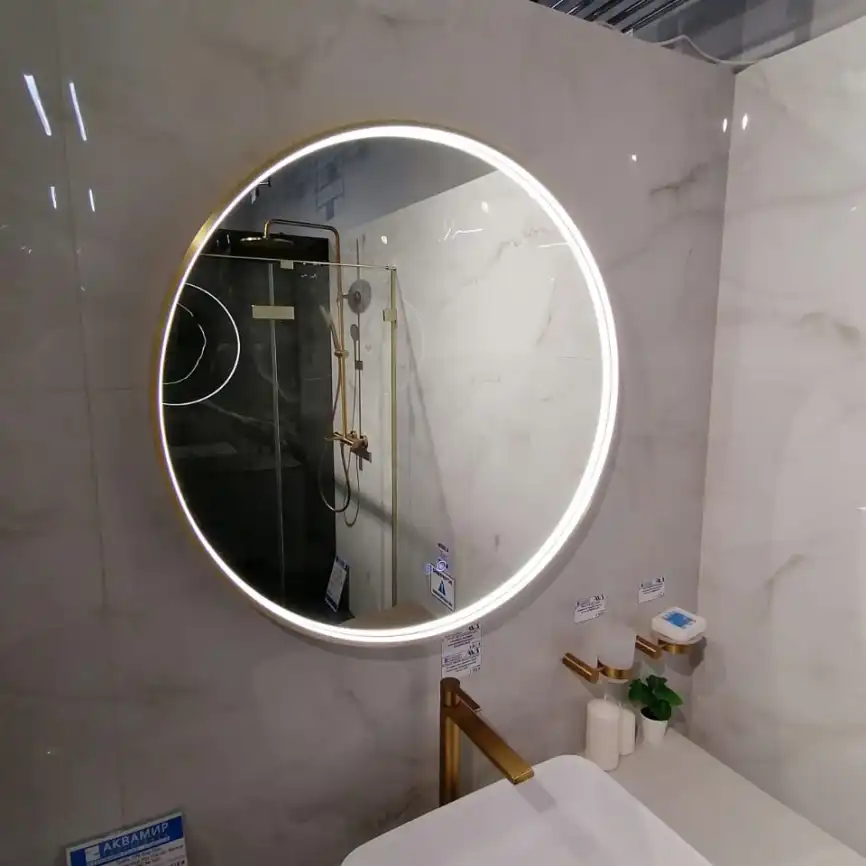 Зеркало с подсветкой AVS AZ 80 см Антипар Брашированное золото фото 7