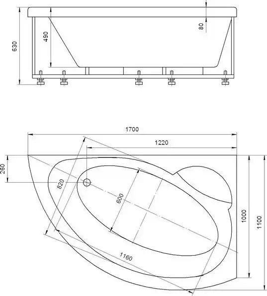 Акриловая ванна Aquatek Аякс 2 170х110 AYK170-0000089 правая, без гидромассажа, с фронтальным экраном (вклеенный каркас) фото 4