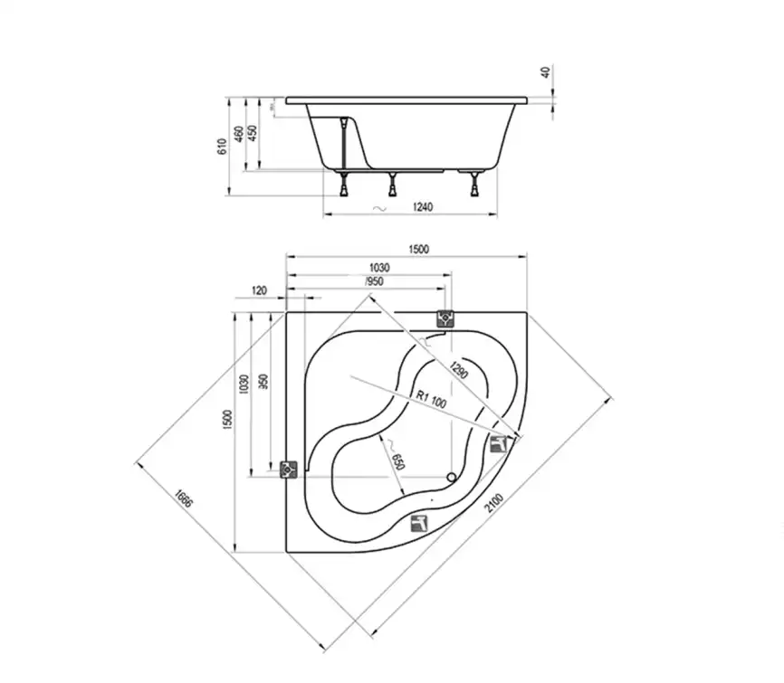 Акриловая ванна Ravak GENTIANA 150х150 CG01000000  Белая фото 5
