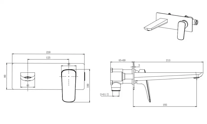 Смеситель для раковины Aquatek Вега AQ1013CR встраиваемый, с внутренней частью, Хром фото 2
