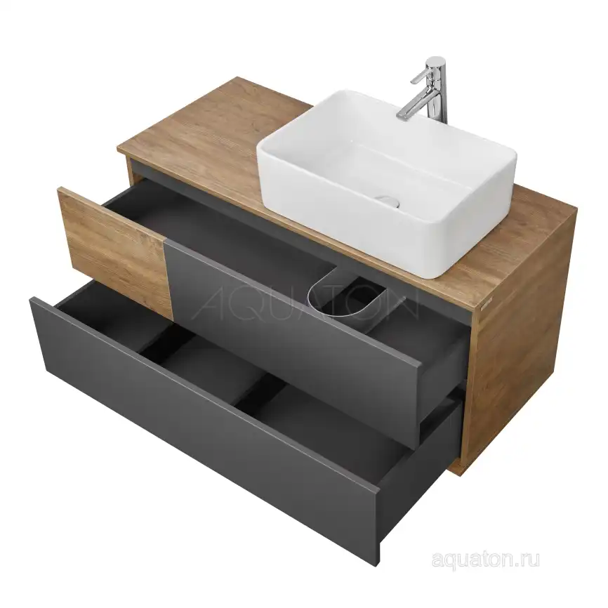 Тумба под раковину Aquaton Терра 105 1A246901TEKA0 подвесная правая, цвет дуб кантри / антрацит фото 5