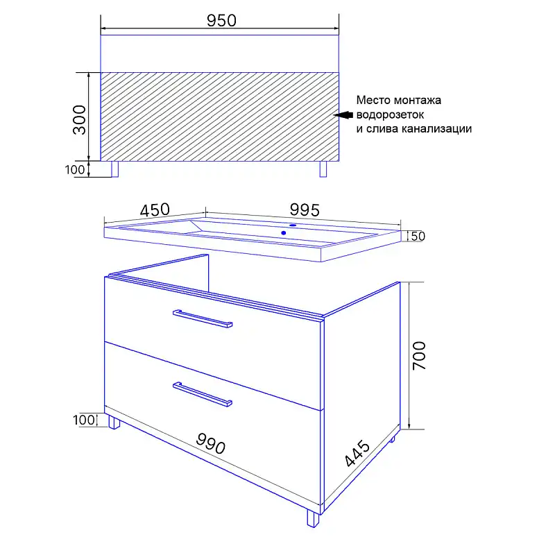 Тумба с раковиной Azario Belloni 100/2Н CS00098077, напольная, белая матовая фото 9